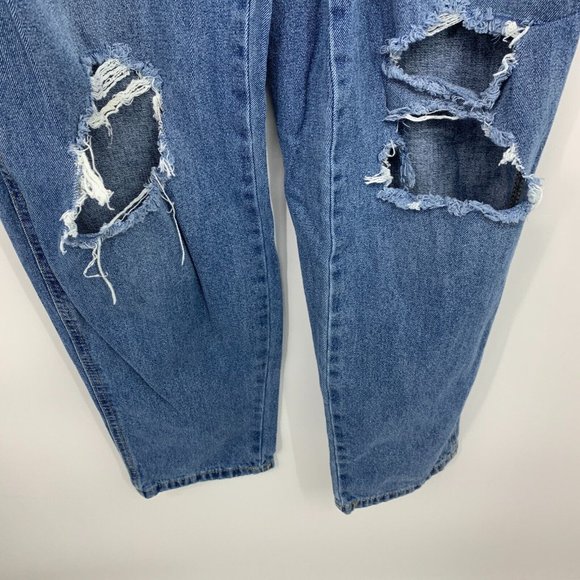 Arizona Denim Overalls Blue Distressed Straight Leg Jeans - Picture 5 of 9